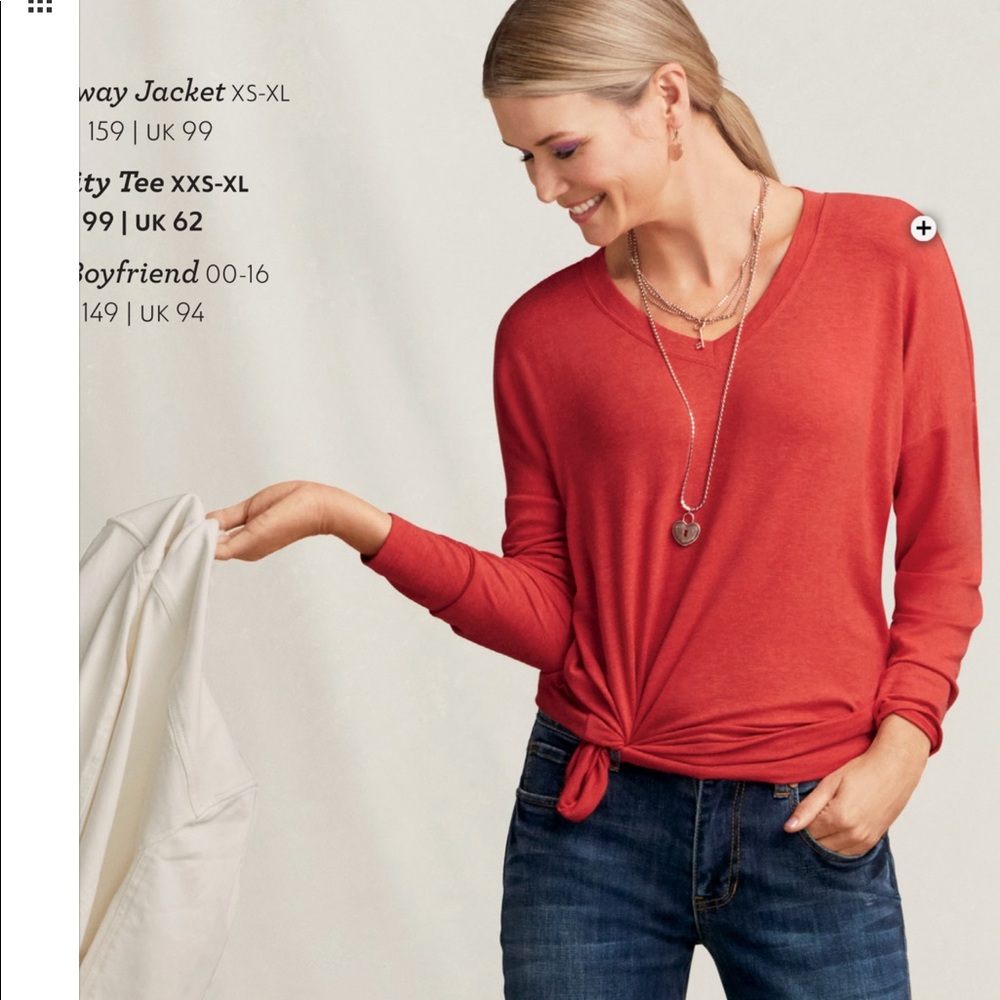 Cabi Muted Red V-neck “Serenity” Long Sleeve Tee M
